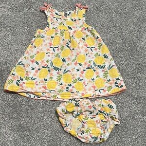 Mud Pie Spring Summer Floral and lemon print‎ dress and bloomers 6-9 months